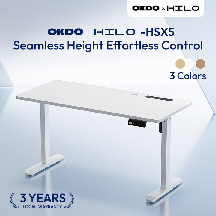 OKDO HSX5 Electric Standing Desk with Solid Rubberwood Top – product view