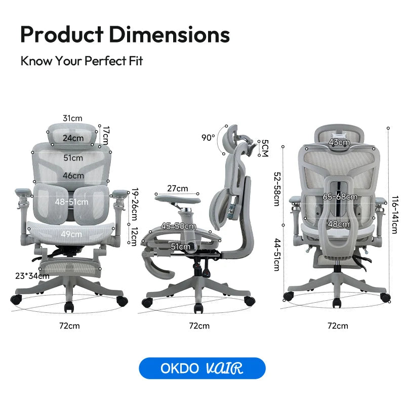 OKDO VARI S950 ergonomic chair dimensions